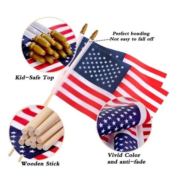 8 Pack Small American Flags on Stick 5x8 Inch- Handheld New - Picture 2 of 4